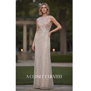 Mac Duggal Sequined High Neck Sleeveless Column Gown 8 NWt